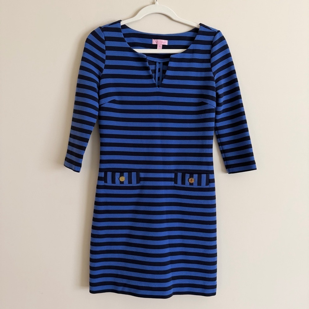 Lilly Pulitzer Charlene Shift Dress XS Navy Blue Stripes Size XS
